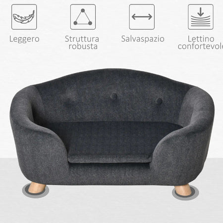 Lettino Cuccia per Cani Taglia Piccola con Cuscino 70x47x30cm Grigio Antracite
