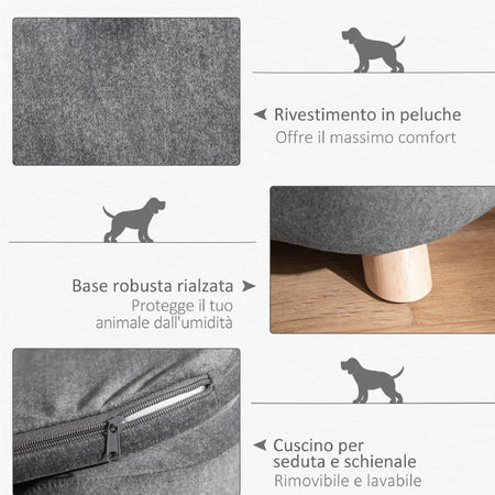 Lettino Cuccia per Cani Taglia Piccola con Cuscino 70x47x30cm Grigio Antracite