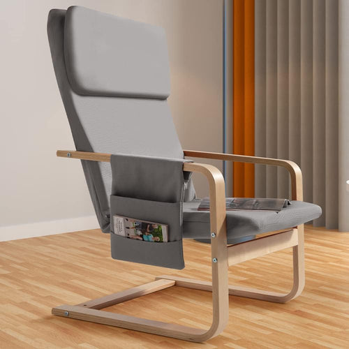Sedia Poltrona Relax Ergonomica Rivestimento Cotone Grigio Borsa Laterale 2 Scomparti