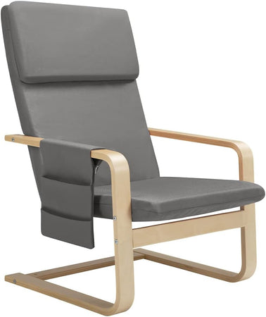 Sedia Poltrona Relax Ergonomica Rivestimento Cotone Grigio Borsa Laterale 2 Scomparti