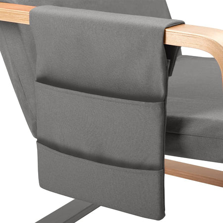Sedia Poltrona Relax Ergonomica Rivestimento Cotone Grigio Borsa Laterale 2 Scomparti