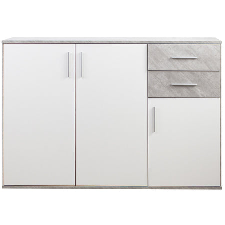 Mobile Cassettiera Moderna 3 Porte 2 Cassetti Design Minimal Bianco Cemento 120cm