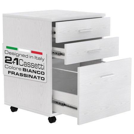 Cassettiera Scrivania Ufficio Mobiletto 3 Cassetti e Ruote Girevoli per Stampante Bianco