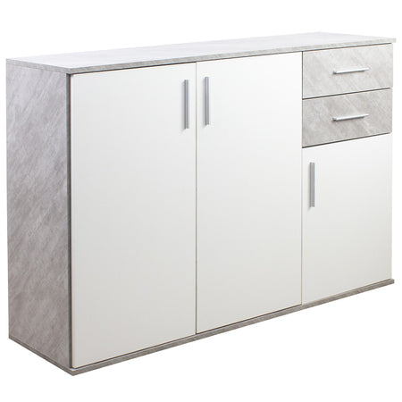 Mobile Cassettiera Moderna 3 Porte 2 Cassetti Design Minimal Bianco Cemento 120cm