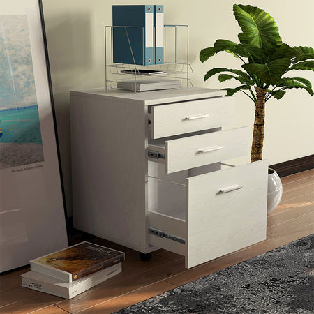 Cassettiera Scrivania Ufficio Mobiletto 3 Cassetti e Ruote Girevoli per Stampante Bianco