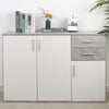 Mobile Cassettiera Moderna 3 Porte 2 Cassetti Design Minimal Bianco Cemento 120cm