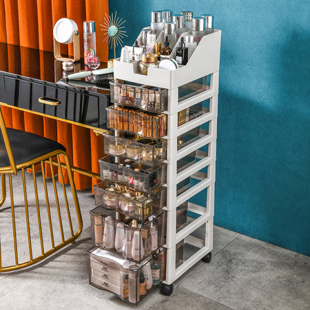 Cassettiera Salvaspazio Carrello Portaoggetti in Polipropilene 8Ripiani H100cm