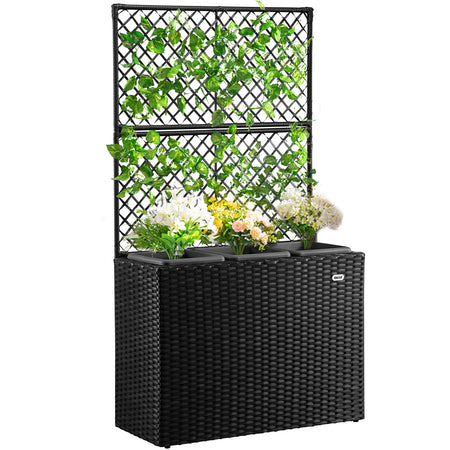 Fioriera da Giardino Polyrattan con 3vasi Estraibili per Balconi e Terrazzi Nero