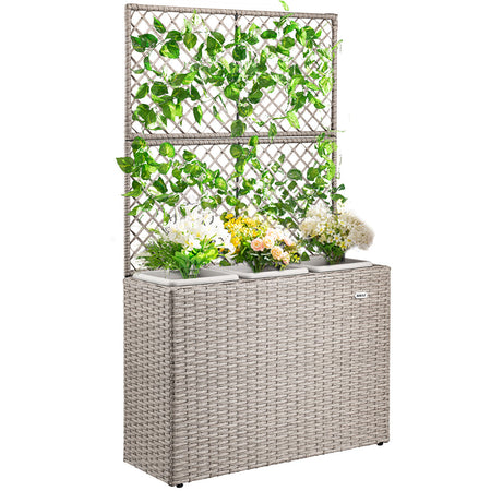 Fioriera da Giardino Polyrattan con 3vasi Estraibili per Balconi e Terrazzi Crema
