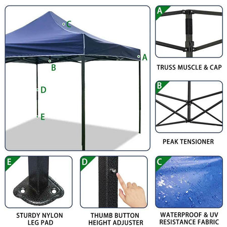 Gazebo 3x3 Pieghevole Impermeabile Richiudibile a Fisarmonica Professionale Blu