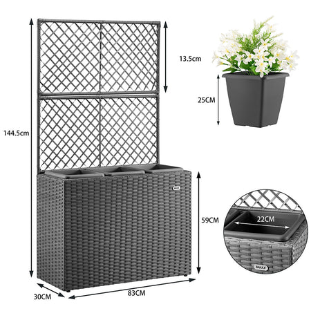 Fioriera da Giardino Polyrattan con 3vasi Estraibili per Balconi e Terrazzi Grigio