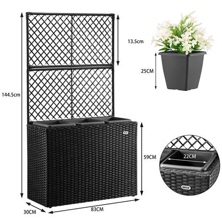 Fioriera da Giardino Polyrattan con 3vasi Estraibili per Balconi e Terrazzi Nero
