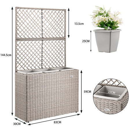 Fioriera da Giardino Polyrattan con 3vasi Estraibili per Balconi e Terrazzi Crema