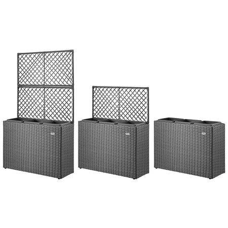Fioriera da Giardino Polyrattan con 3vasi Estraibili per Balconi e Terrazzi Grigio