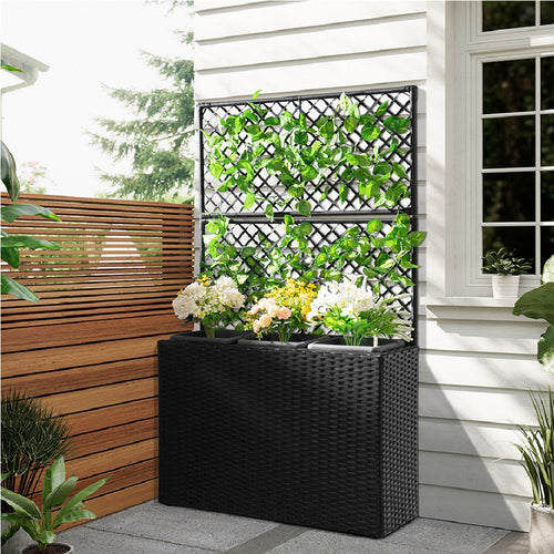 Fioriera da Giardino Polyrattan con 3vasi Estraibili per Balconi e Terrazzi Nero