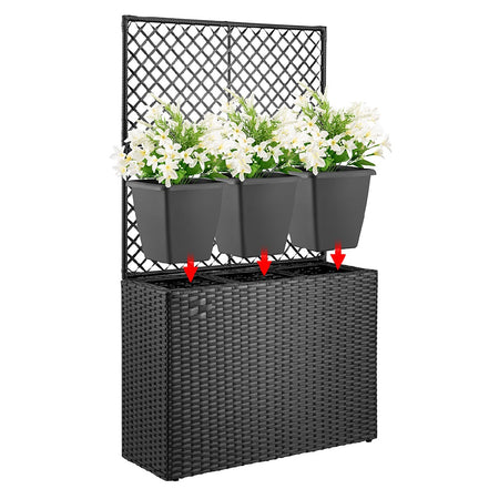 Fioriera da Giardino Polyrattan con 3vasi Estraibili per Balconi e Terrazzi Nero