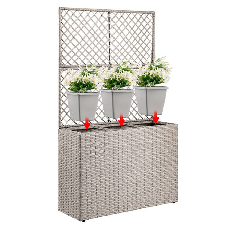 Fioriera da Giardino Polyrattan con 3vasi Estraibili per Balconi e Terrazzi Crema
