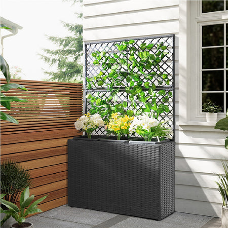 Fioriera da Giardino Polyrattan con 3vasi Estraibili per Balconi e Terrazzi Grigio