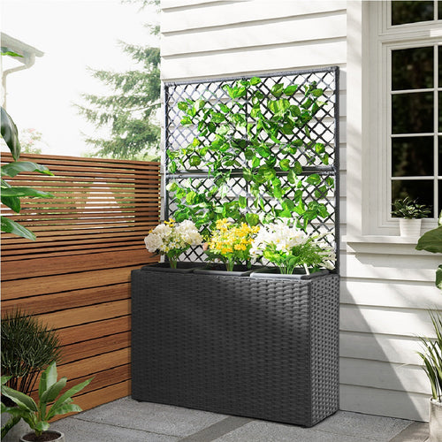 Fioriera da Giardino Polyrattan con 3vasi Estraibili per Balconi e Terrazzi Grigio