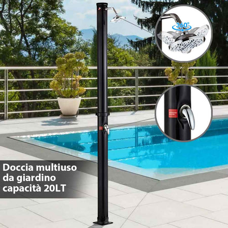 Doccia Solare Giardino Piscina 20LT con Miscelatore Soffione 15 cm Campeggio Esterno