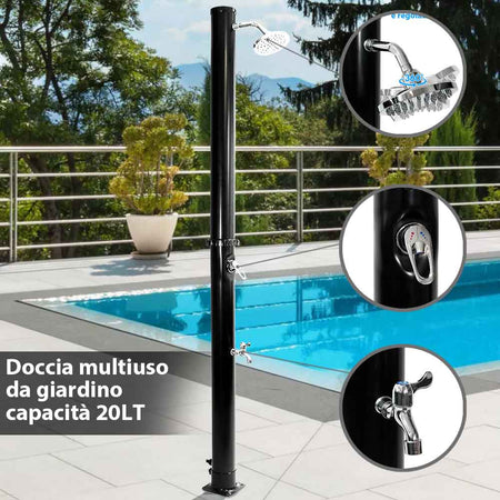 Doccia Solare da Giardino 20 LT con Lava Piedi e Miscelatore per Esterno Piscina