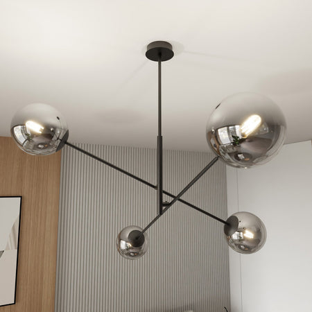 Lampadario 4 Luci Linear In Acciao Nero Con Bracci Regolabili E Vetro Fumè