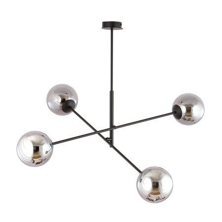 Lampadario 4 Luci Linear In Acciao Nero Con Bracci Regolabili E Vetro Fumè