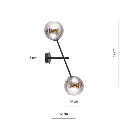 Applique 2 Luci Linear In Acciao Nero Con Bracci Regolabili E Vetro Fumè