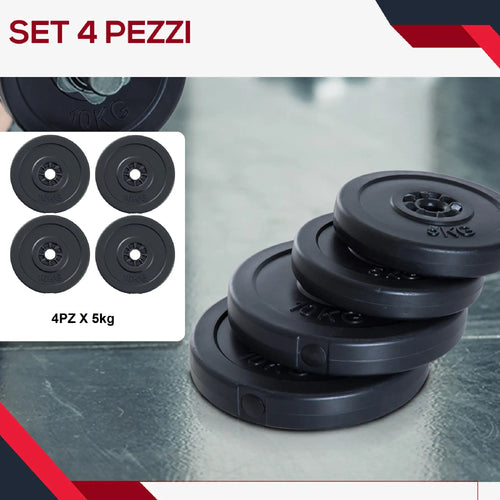 Set di 4 Dischi Pesi per Bilanciere e Manubri Peso Totale 20kg 4x5kg Nero