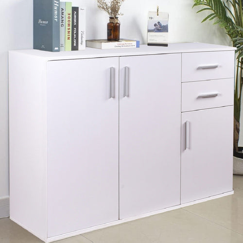 Mobile Cassettiera Moderna 3 Porte 2 Cassetti Design Minimal Bianco 120cm