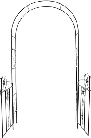 Arco da Giardino in Ferro con Cancello per Piante Rampicanti 116x36.5 H228cm Nero