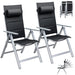 Set 2 Sedie da Giardino Alluminio Schienale Alto Imbottite Pieghevoli Nere