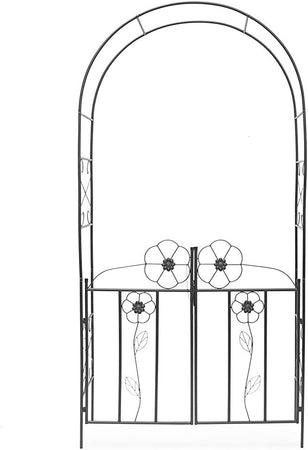 Arco da Giardino in Ferro con Cancello per Piante Rampicanti 116x36.5 H228cm Nero