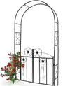 Arco da Giardino in Ferro con Cancello per Piante Rampicanti 116x36.5 H228cm Nero