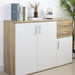 Mobile Cassettiera Moderna 3 Porte 2 Cassetti Design Minimal Bianco Quercia 120cm