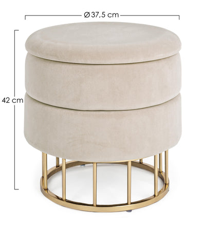 Pouf contenitore tondo con piede ottone "Pavlina" seduta in velluto arredamento moderno