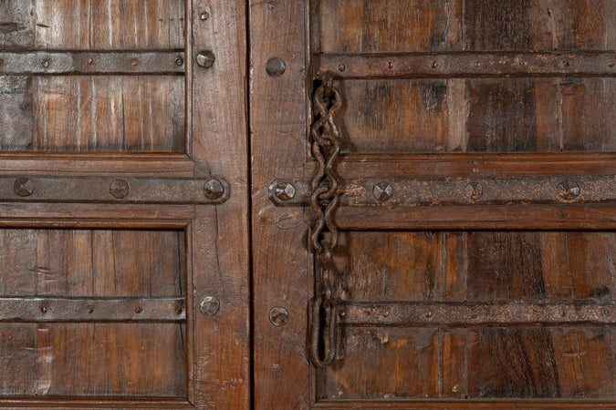 Biscottini Porta portone in legno massello e ferro da interno o da esterno vecchia e antica medievale scorrevole