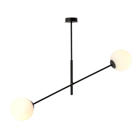 Lampadario 2 Luci Linear In Acciao Nero Con Bracci Regolabili E Vetro Opale