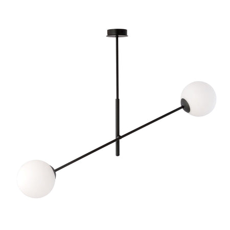 Lampadario 2 Luci Linear In Acciao Nero Con Bracci Regolabili E Vetro Opale
