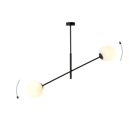Lampadario 2 Luci Linear In Acciao Nero Con Bracci Regolabili E Vetro Opale