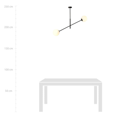 Lampadario 2 Luci Linear In Acciao Nero Con Bracci Regolabili E Vetro Opale