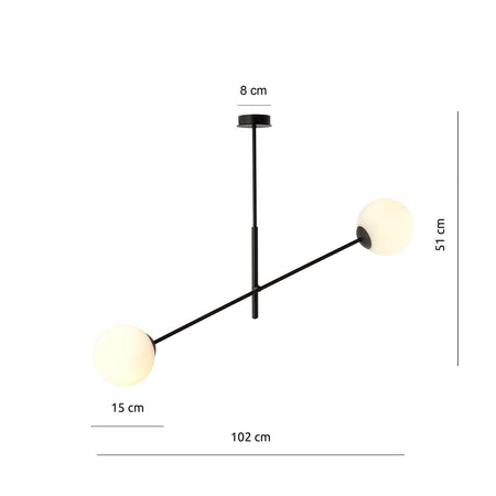 Lampadario 2 Luci Linear In Acciao Nero Con Bracci Regolabili E Vetro Opale