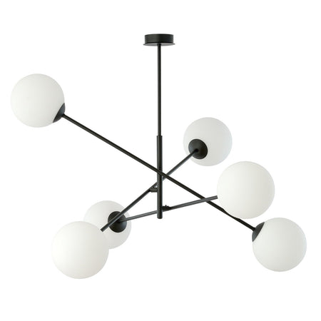 Lampadario 6 Luci Linear In Acciao Nero Con Bracci Regolabili E Vetro Opale