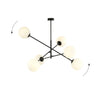 Lampadario 6 Luci Linear In Acciao Nero Con Bracci Regolabili E Vetro Opale