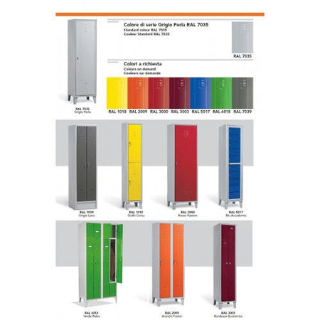 Armadietto spogliatoio con tramezza sporco/pulito multi vano ad 8 posti monoblocco cm. 120x50x180h