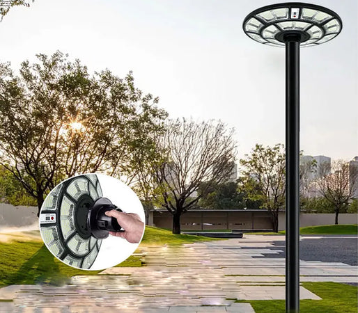 2000W LAMPIONE SOLARE LED ESTERNO ROTONDO GIARDINO FARO LUCE FREDDA CREPUSCOLARE