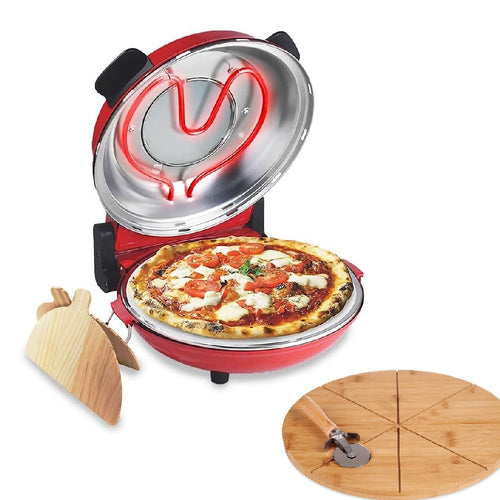 Forno Pizza Pietra Refrattaria 1200W Timer Termostato con 3Accessori in Legno