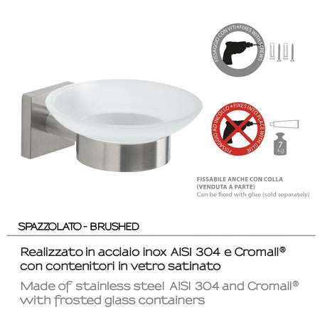 Portasapone a muro in acciaio inox spazzolato e vetro satinato - Fuji Gedy