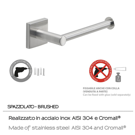 Portarotolo in acciaio spazzolato con doppio fissaggio viti o biadesivo Fuji