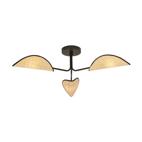 Plafoniera Nordica 3 Luci Gomez In Acciaio Nero E Rattan